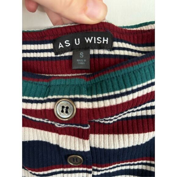 As U Wish Striped Bodycon Midi Dress Size Small Knee Length Faux Button Front - Picture 5 of 6